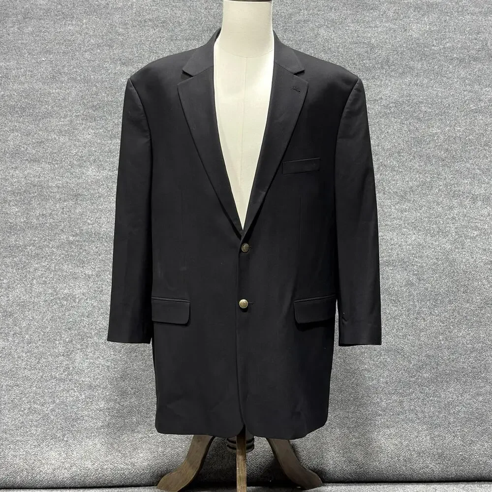 GS Blazer Mens 50 Long Black 2 Button Gold Tone Buttons Lined Jacket Sport Coat